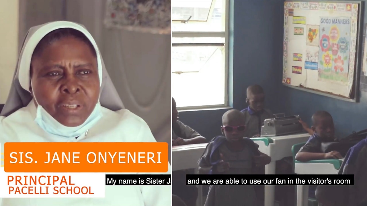 Female teacher and students of Pacelli school