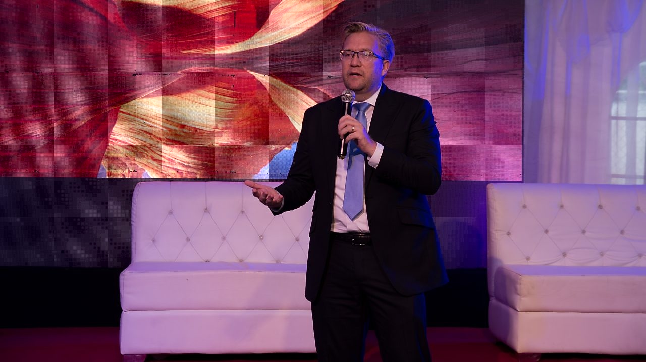 Wiebe giving his speech