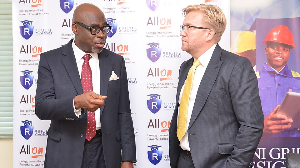 Bolade Soremekun CEO of Rubitec Solar (L) and Dr Wiebe Boer CEO of All On (R)