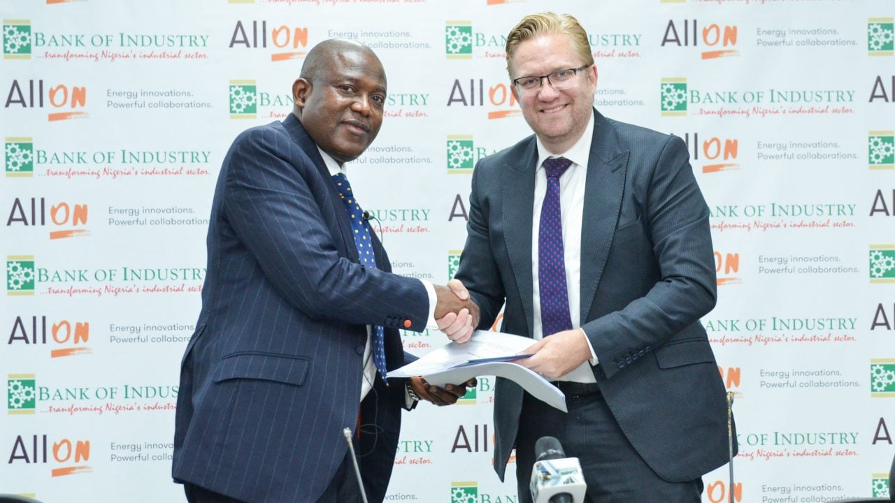 Mr Olukayode Pitan MDCEO Bank of Industry (L) Dr Wiebe Boer CEO All On