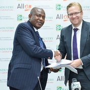 Mr Olukayode Pitan MDCEO Bank of Industry (L) Dr Wiebe Boer CEO All On