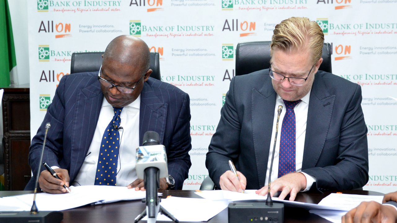 Mr Olukayode Pitan MDCEO Bank of Industry (L) Dr Wiebe Boer CEO All On