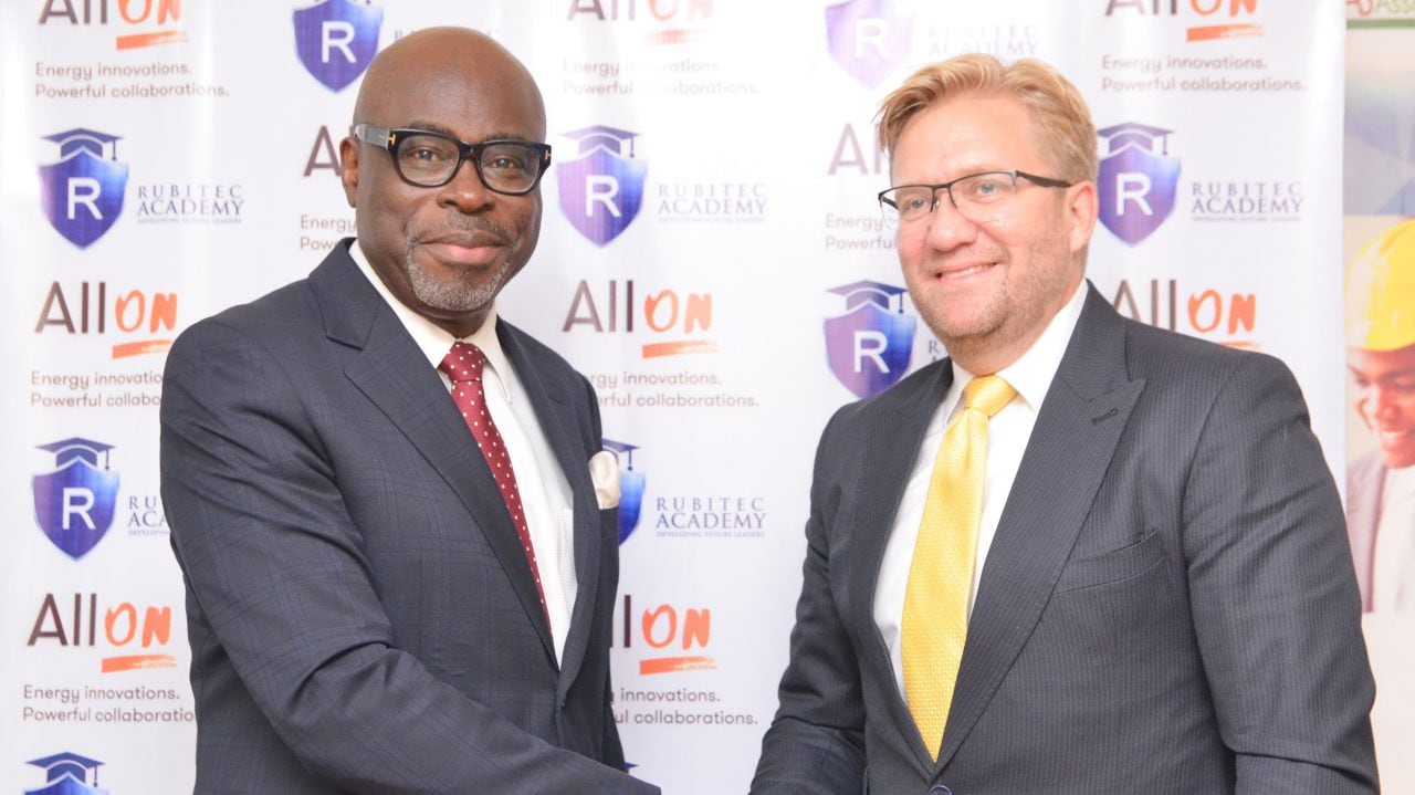 Bolade Soremekun CEO of Rubitec Solar (L) and Dr Wiebe Boer CEO of All On (R)