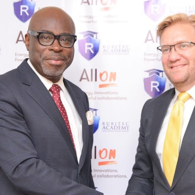 Bolade Soremekun CEO of Rubitec Solar (L) and Dr Wiebe Boer CEO of All On (R)