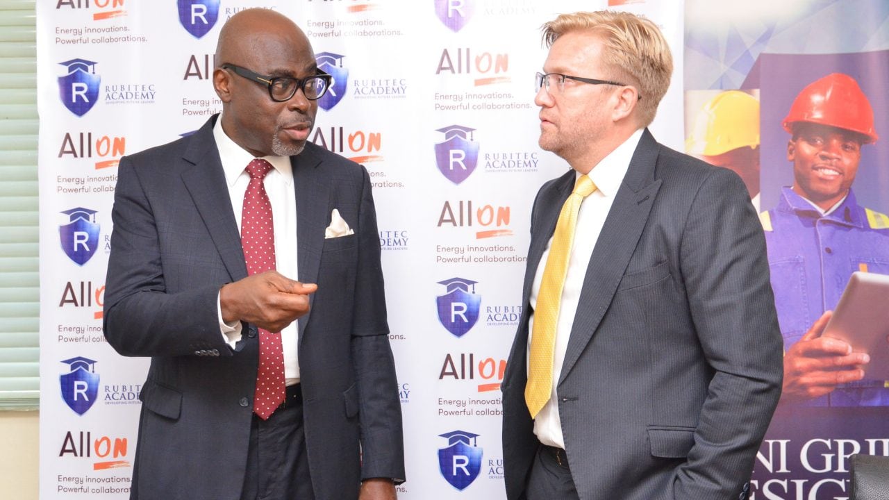 Bolade Soremekun CEO of Rubitec Solar (L) and Dr Wiebe Boer CEO of All On (R)