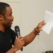 Donald Ofoegbu asking a question at the event