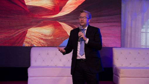 Wiebe giving his speech