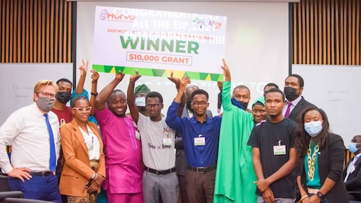 Group of people with banner