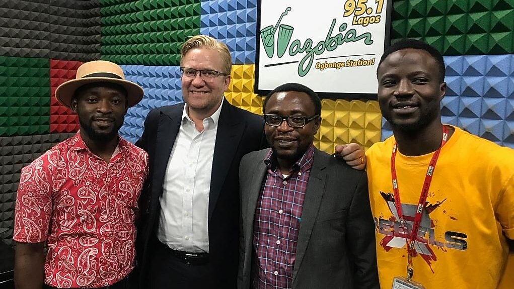 Dr. Wiebe Boer, Andrew Echono and members of the NigeriaInfoFm staff
